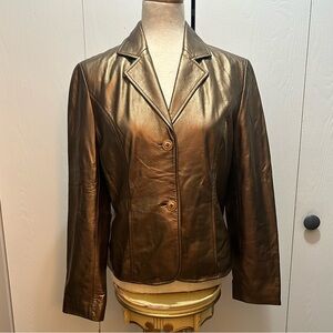 Bronze Gold Metallic Women's Leather Jacket